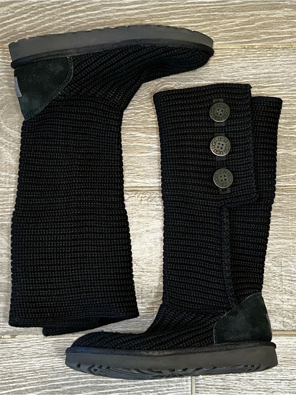 UGG Australia Boots Women's 8 Classic Cardy Black Knit Tall Button Boots Casual